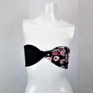 Onia Black Small Floral Allegra Bandeau Bikini Top